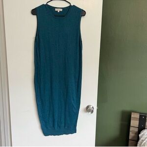 Indigenous blue sleeveless sweater midi dress cotton made in Peru size small